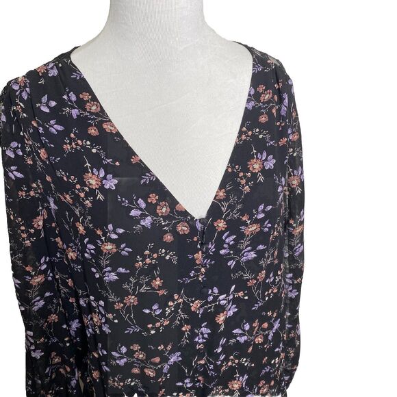 Joie Auggie Dress Silk Floral Lace V Neck Black Blouson Womens Size Medium - Picture 3 of 9